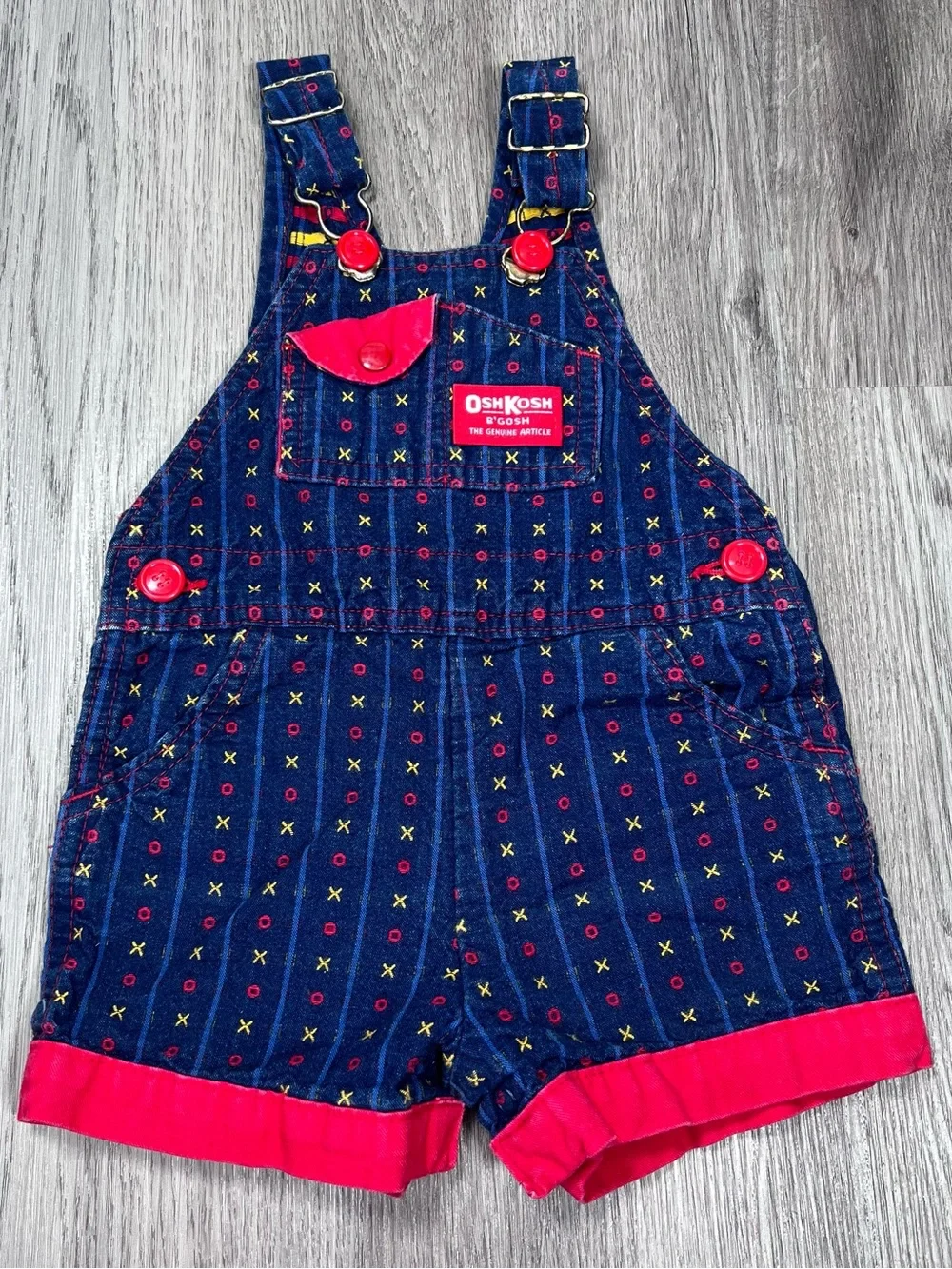 OshKosh B'Gosh Vestbak Bib Romper Overalls Size‎ 12M Blue Vintage 1980s USA XO